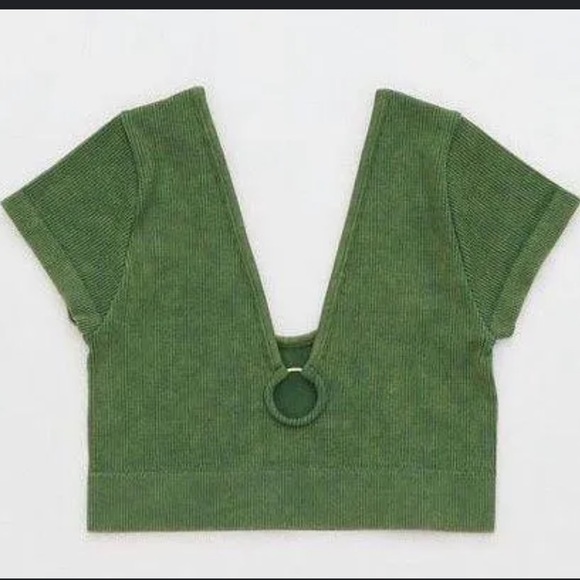 aerie seamless ribbed green crop - Picture 1 of 6